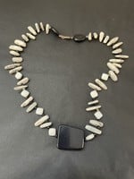 Howlite, White Agate, Blue Hawk Eye and Black Agate Necklace