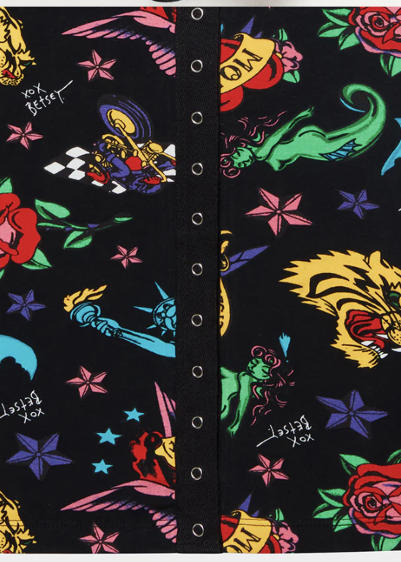 Betsey Johnson Tattoo Collection: Snap Front Mini Skirt - Small