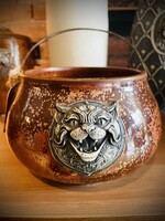 Stine Sculpture Ceramics Altar Cauldron - Cat (Copper)