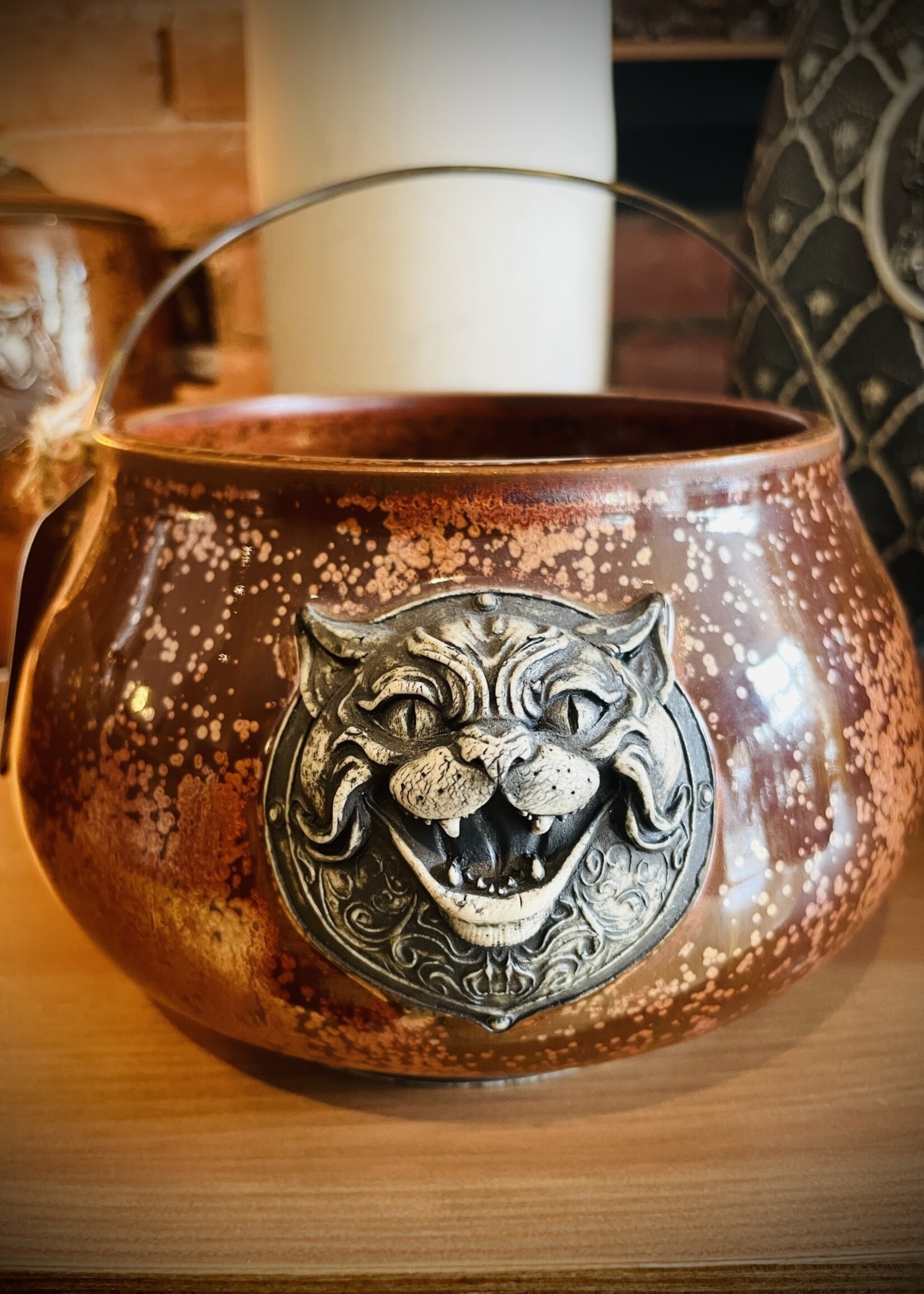 Stine Sculpture Ceramics Altar Cauldron - Cat (Copper)