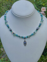 Moon VVitch Hamsa Necklace w/ Aventurine, Aquamarine, Lapis Lazuli, Jade, Amazonite, Japser & Malachite