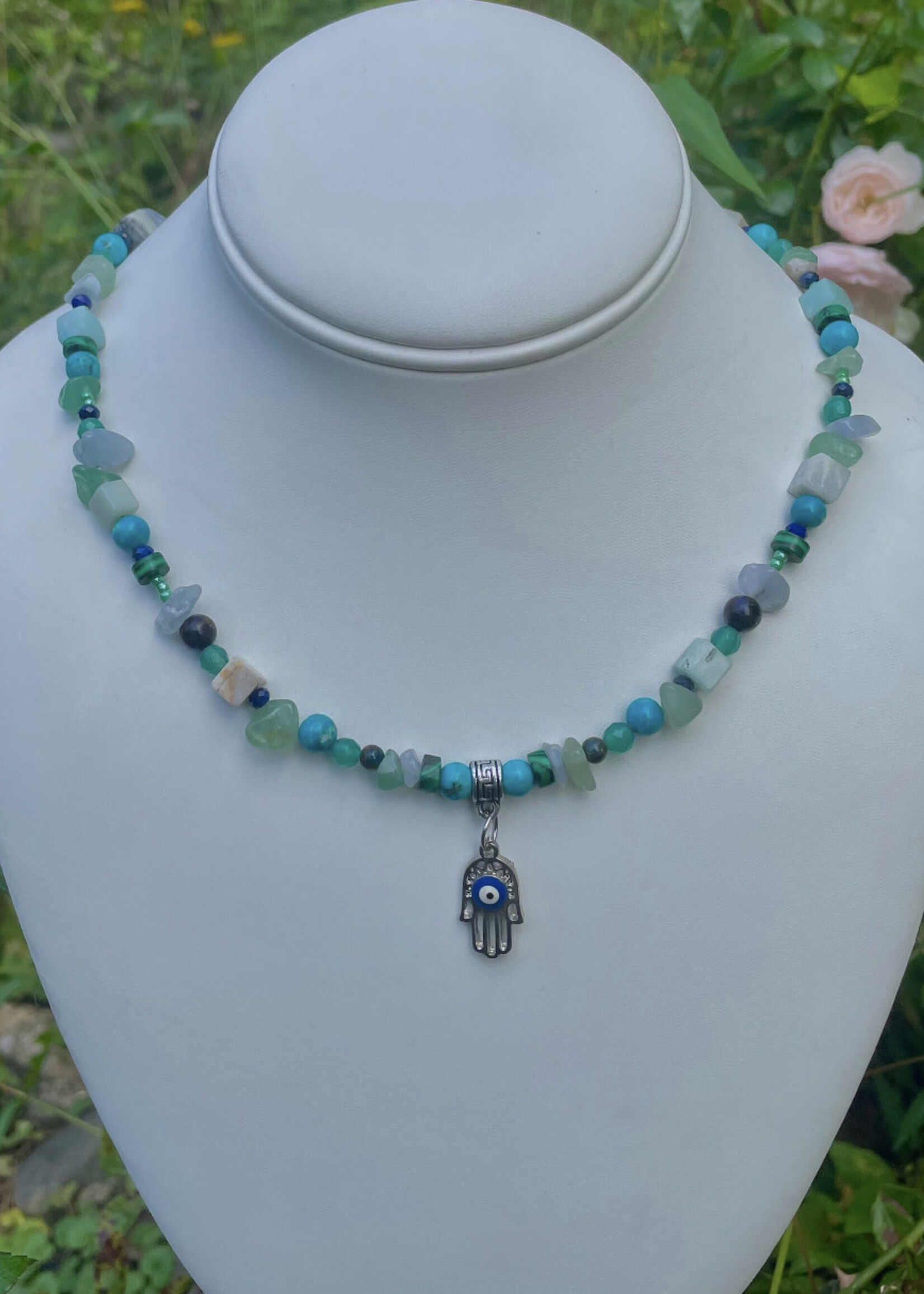 Moon VVitch Hamsa Necklace w/ Aventurine, Aquamarine, Lapis Lazuli, Jade, Amazonite, Japser & Malachite