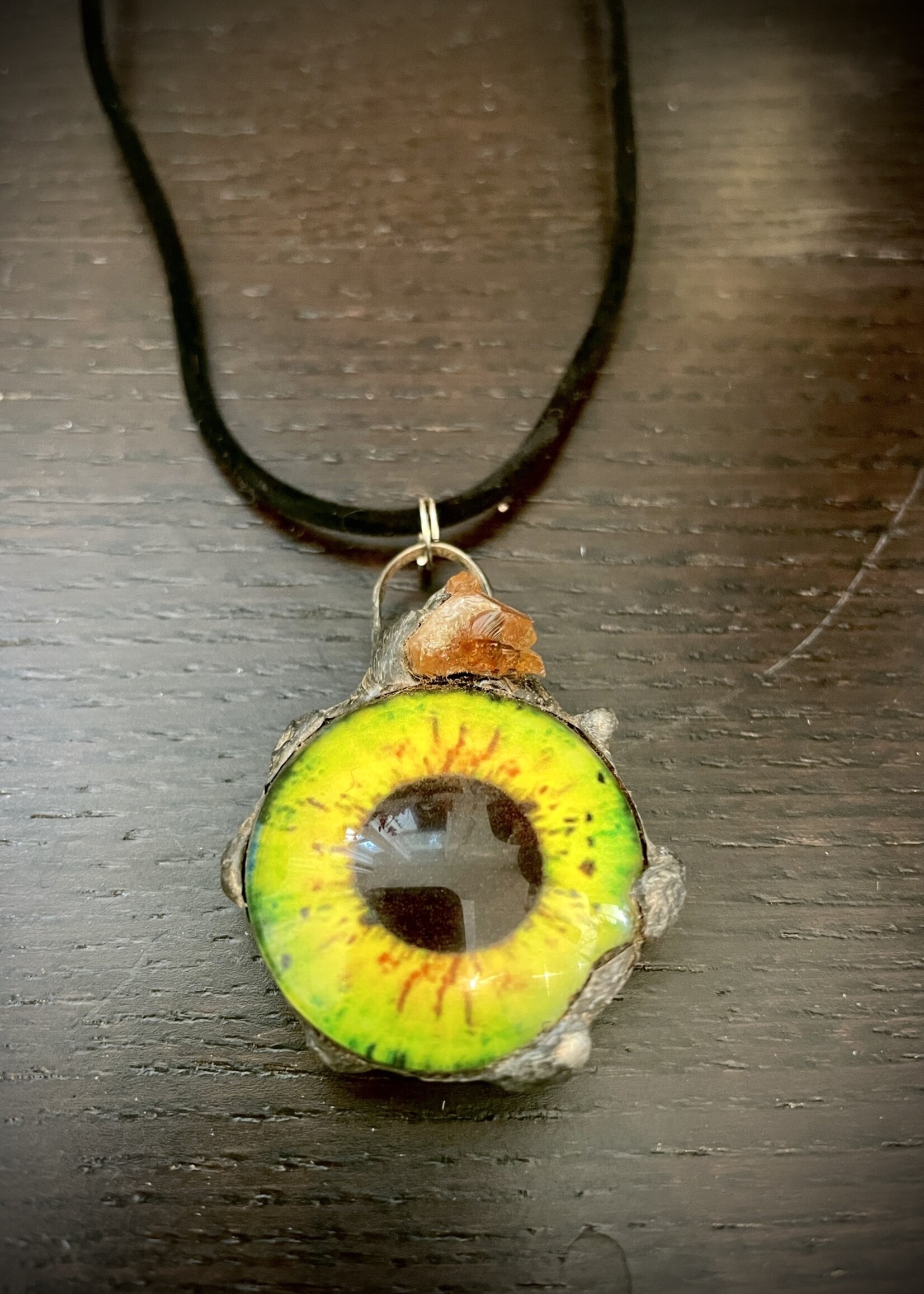 Gail Scherer Double Sided Glass Reptilian Eye w/ Citrine Necklace