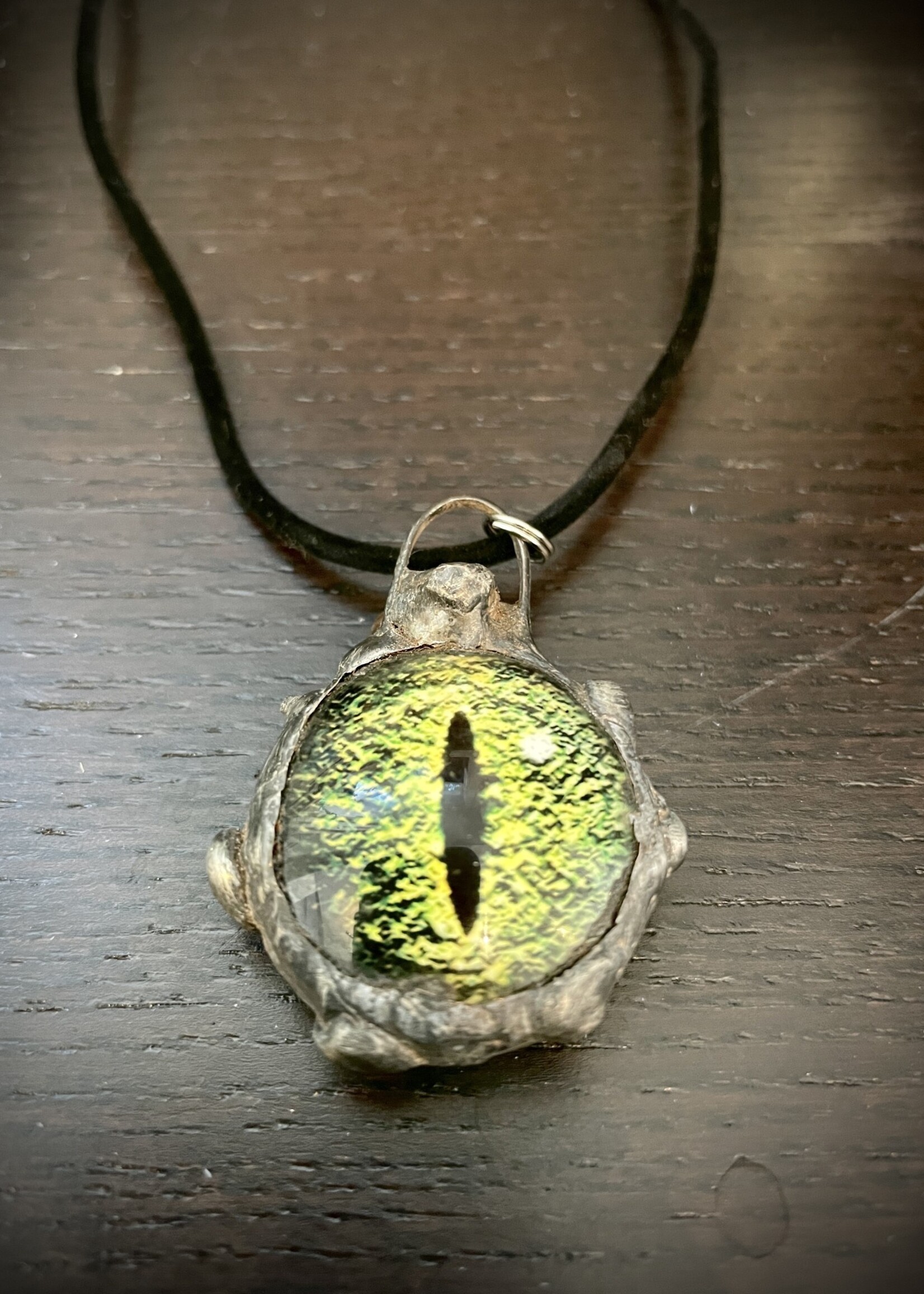 Gail Scherer Double Sided Glass Reptilian Eye w/ Citrine Necklace