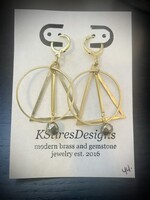 KStires Designs Triangle Brass Earrings with Pyrite