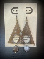 KStires Designs Hammered Brass Triangle Earrings with Chocolate Moonstone