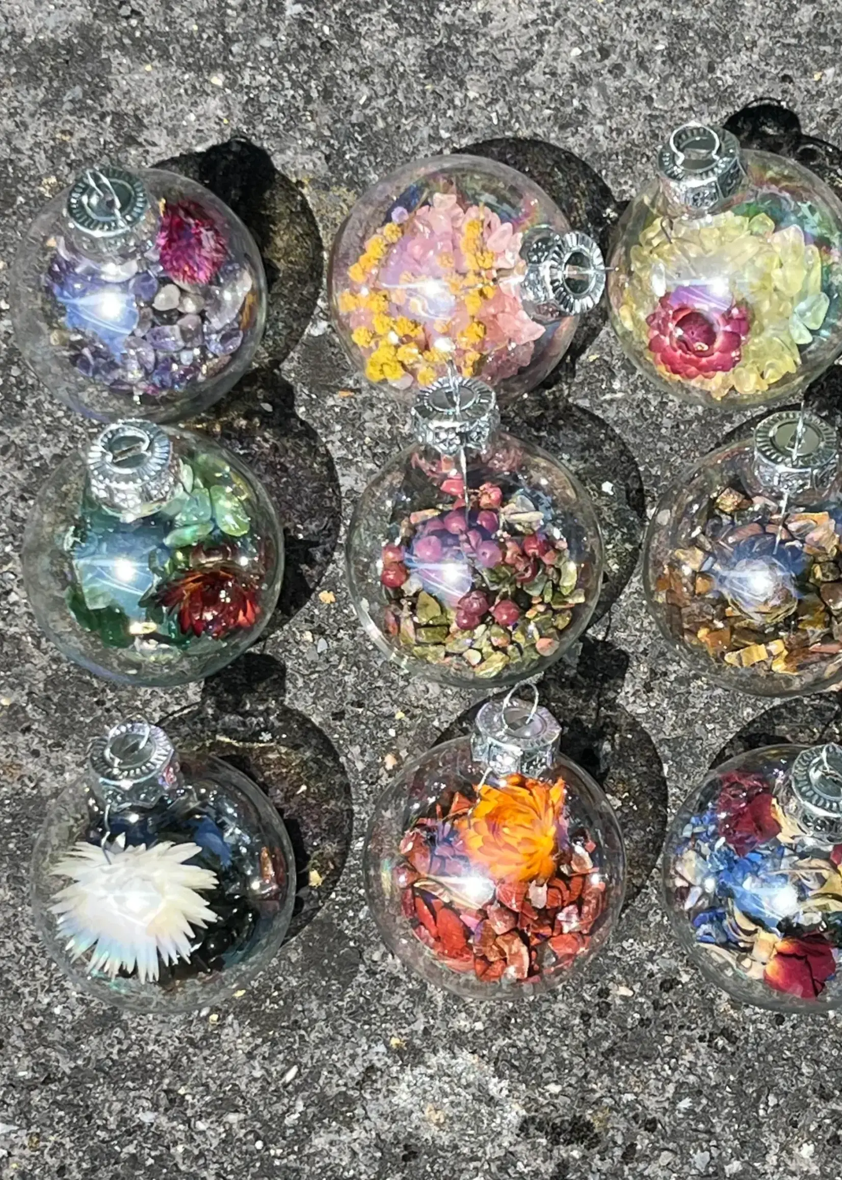 Modern Druid Glass Christmas Balls with Gemstones and Flowers