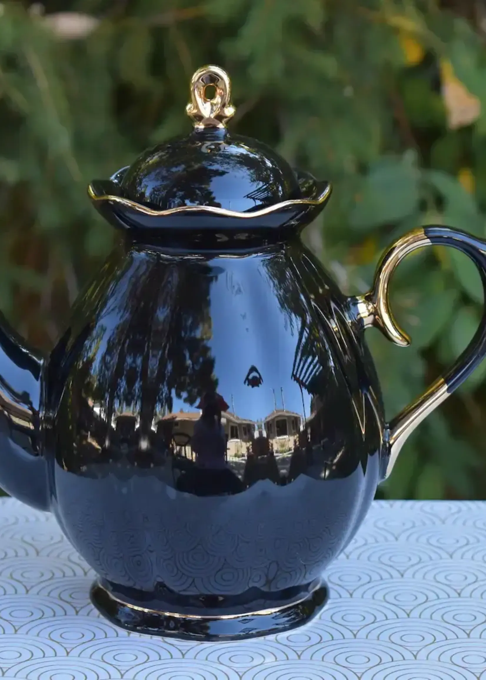 All Cute Little Things Teapot Black Beauty Iridescent Black and Gold Porcelain