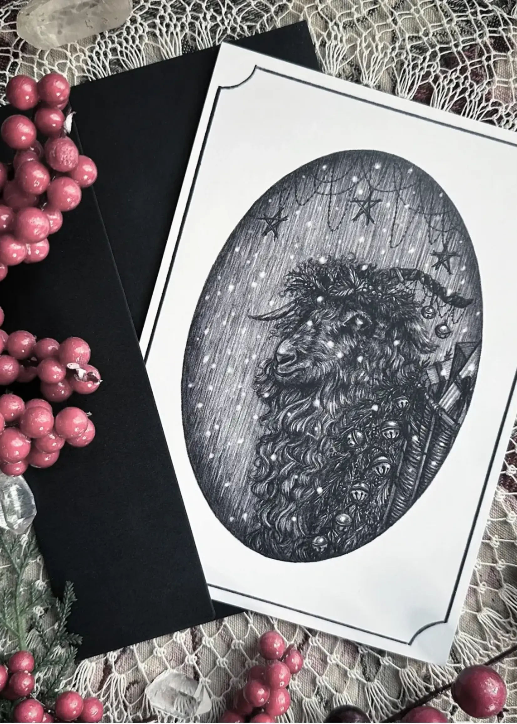 Caitlin McCarthy Art Yule Goat Holiday Card