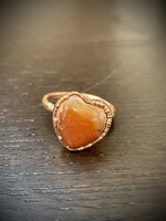 Gail Scherer Orange Carnelion Heart Copper Ring Sz 8 1/2