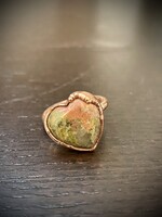 Gail Scherer Unakite Heart Copper Ring Sz 6