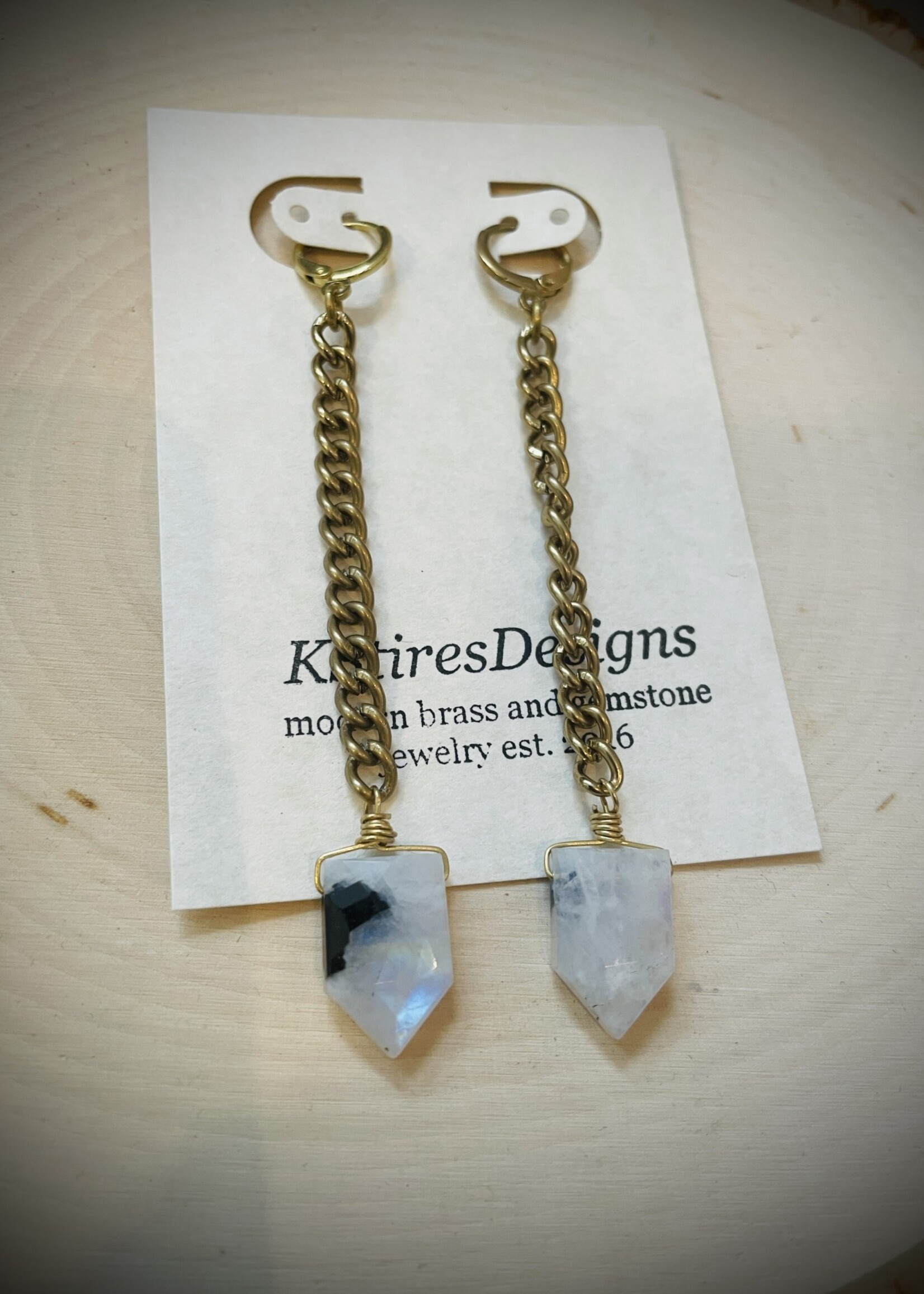 KStires Designs Brass Rainbow Moonstone Chain Earrings