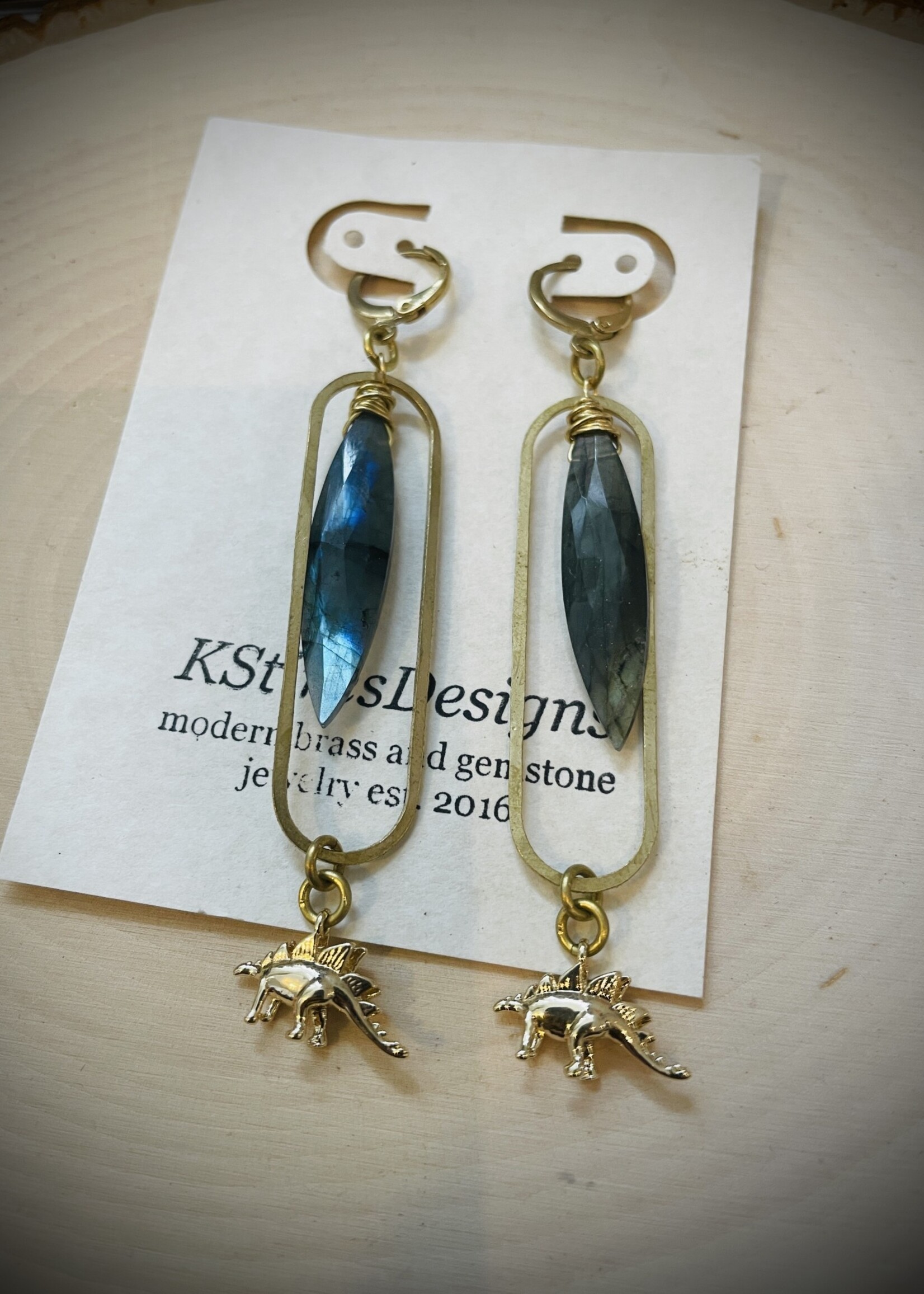 KStires Designs Brass Labradorite Dino Earrings