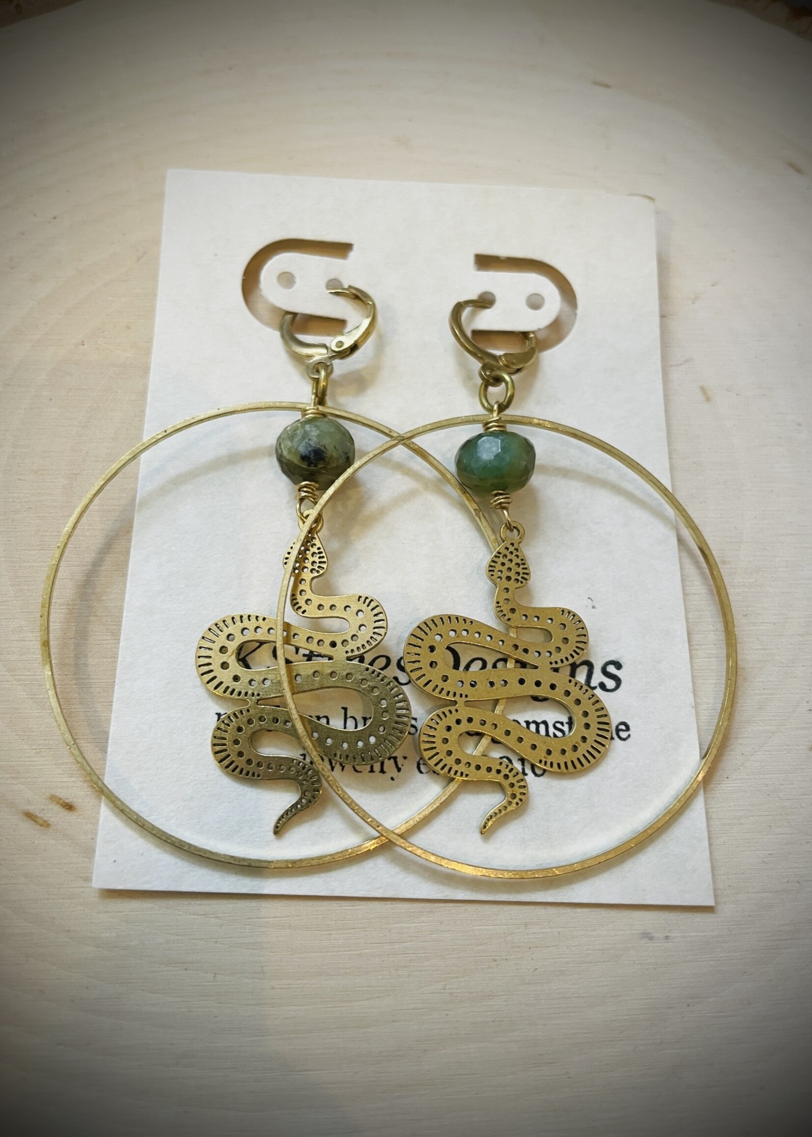 KStires Designs Brass Peruvian Opal Snake Hoop Earrings