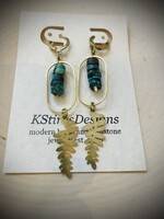 KStires Designs Brass Turquoise Leaf Earrings