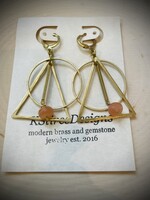 KStires Designs Brass Peach Moonstone Triangle Earrings