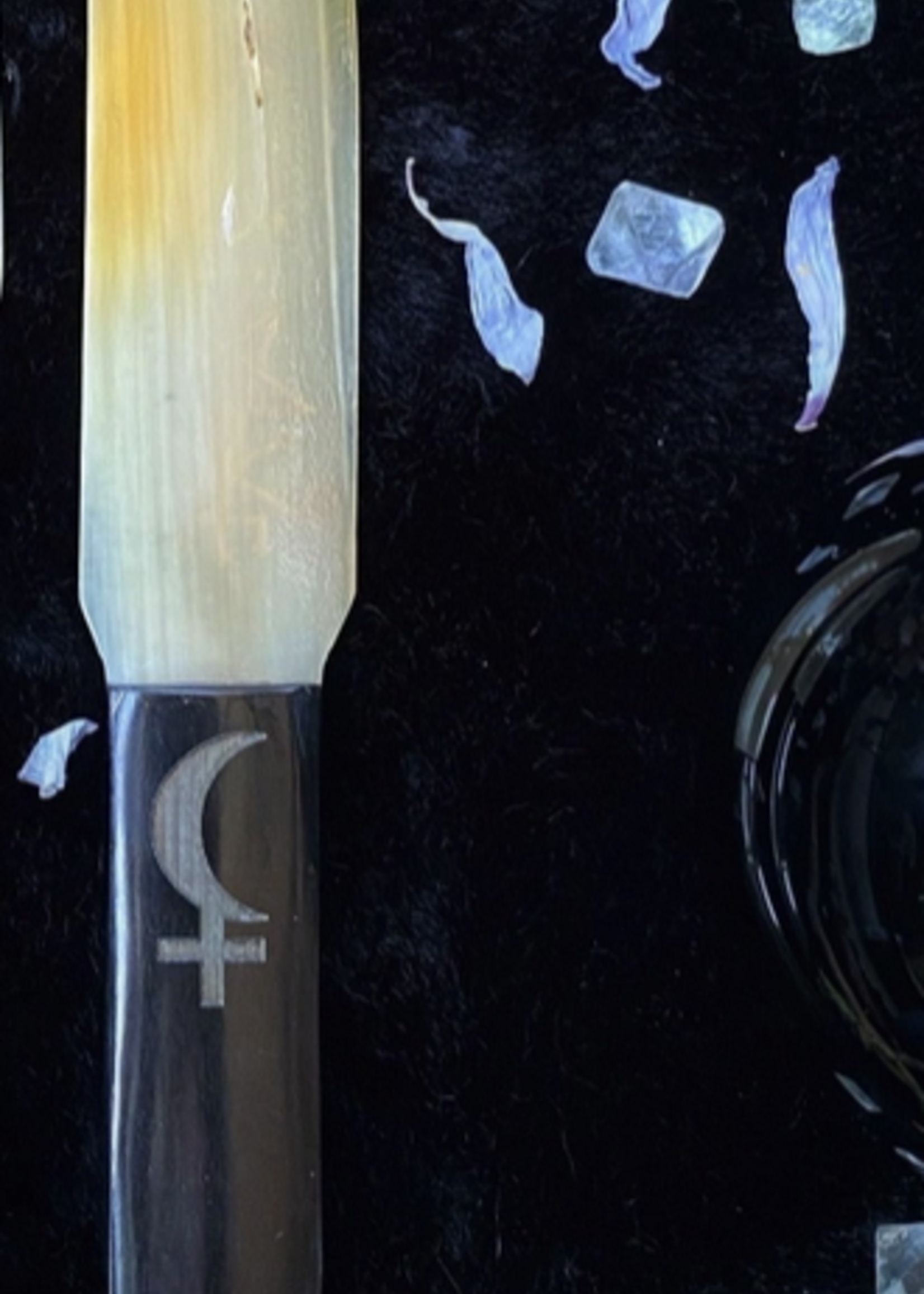 Keven Craft Ritual Etched Horn Ritual Athame -  Lilith Crescent