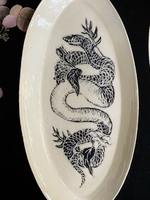 Keven Craft Ritual Black Sgraffito Snake and Poison Plant Ceramic Offering Plates
