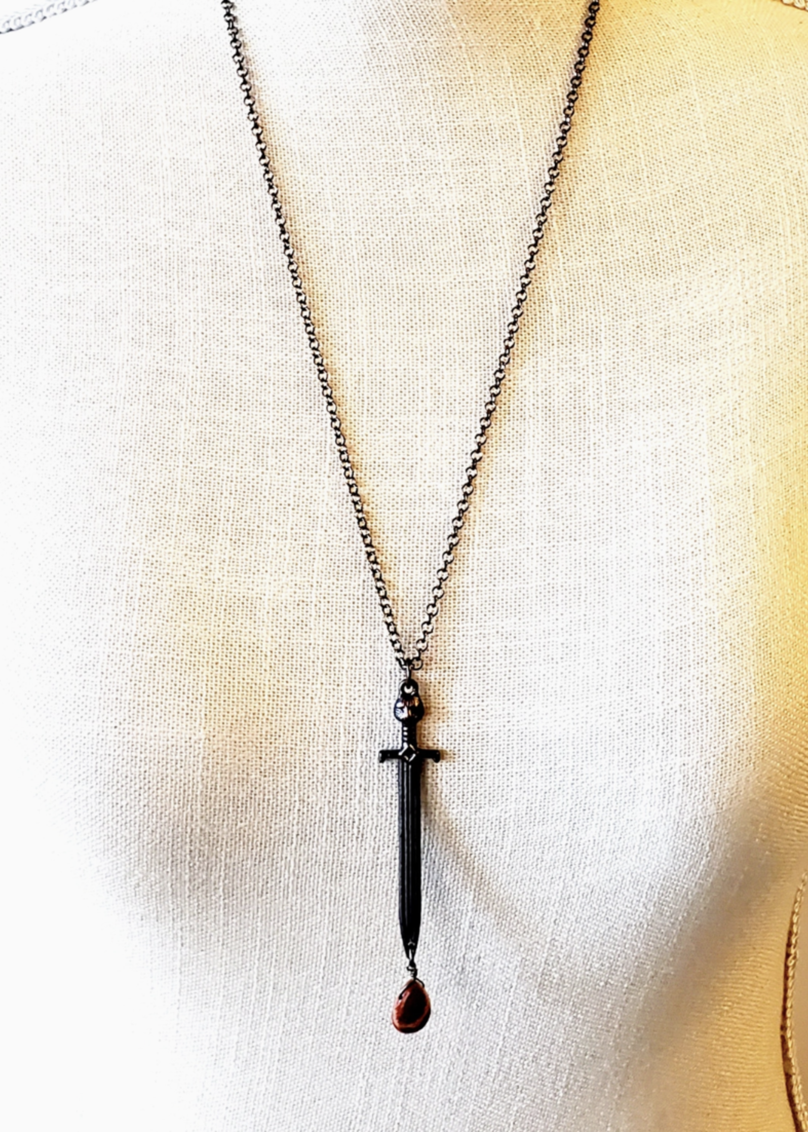 Merging Metals Doubled Edged Sword Necklace - Red Jasper