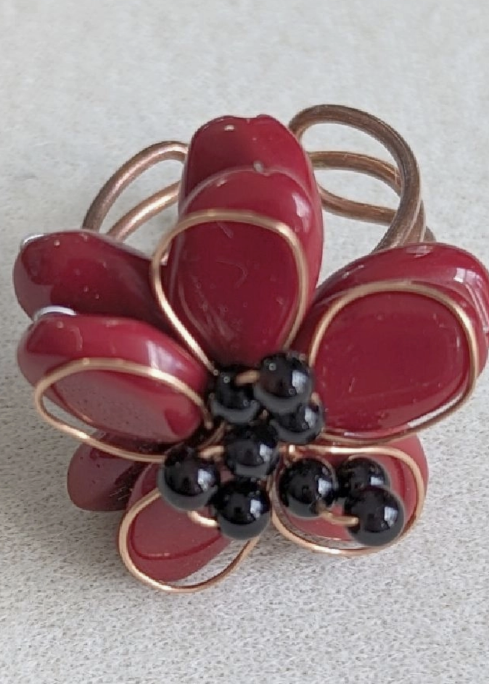 Saraswati Imports Agate & Quartz Flower Copper Ring