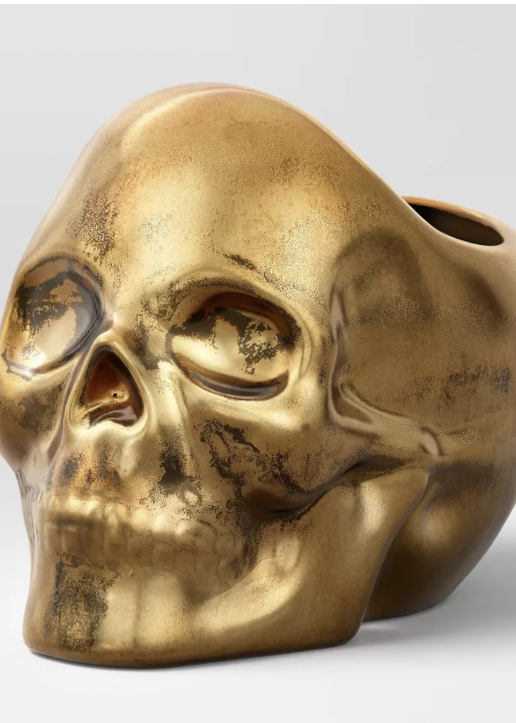 Threshold Gold Skull Stoneware Bowl / Planter / Vase