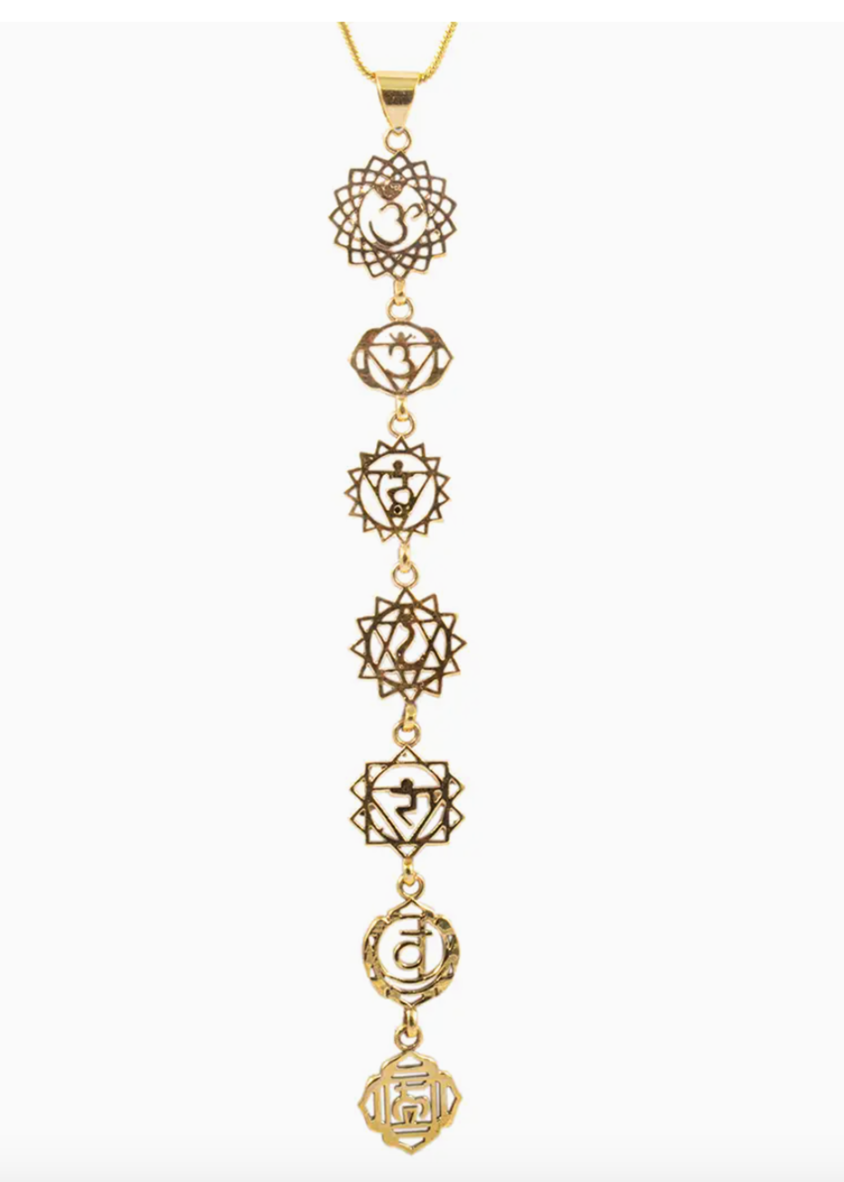 Saraswati Imports Chakra Symbols Brass Pendant Necklace
