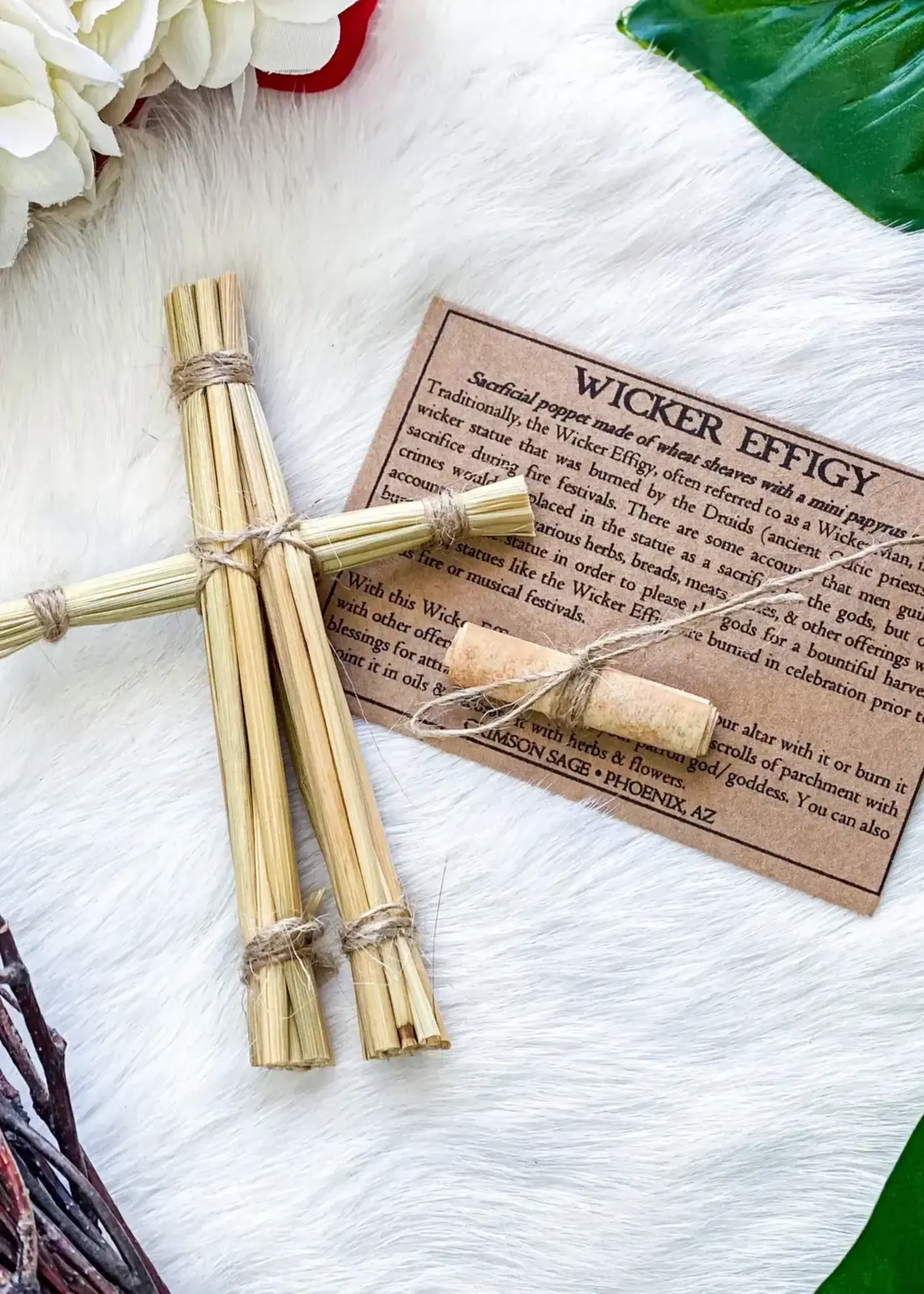 Crimson Sage Wicker Effigy - Wheat Straw Doll For Fire Ritual