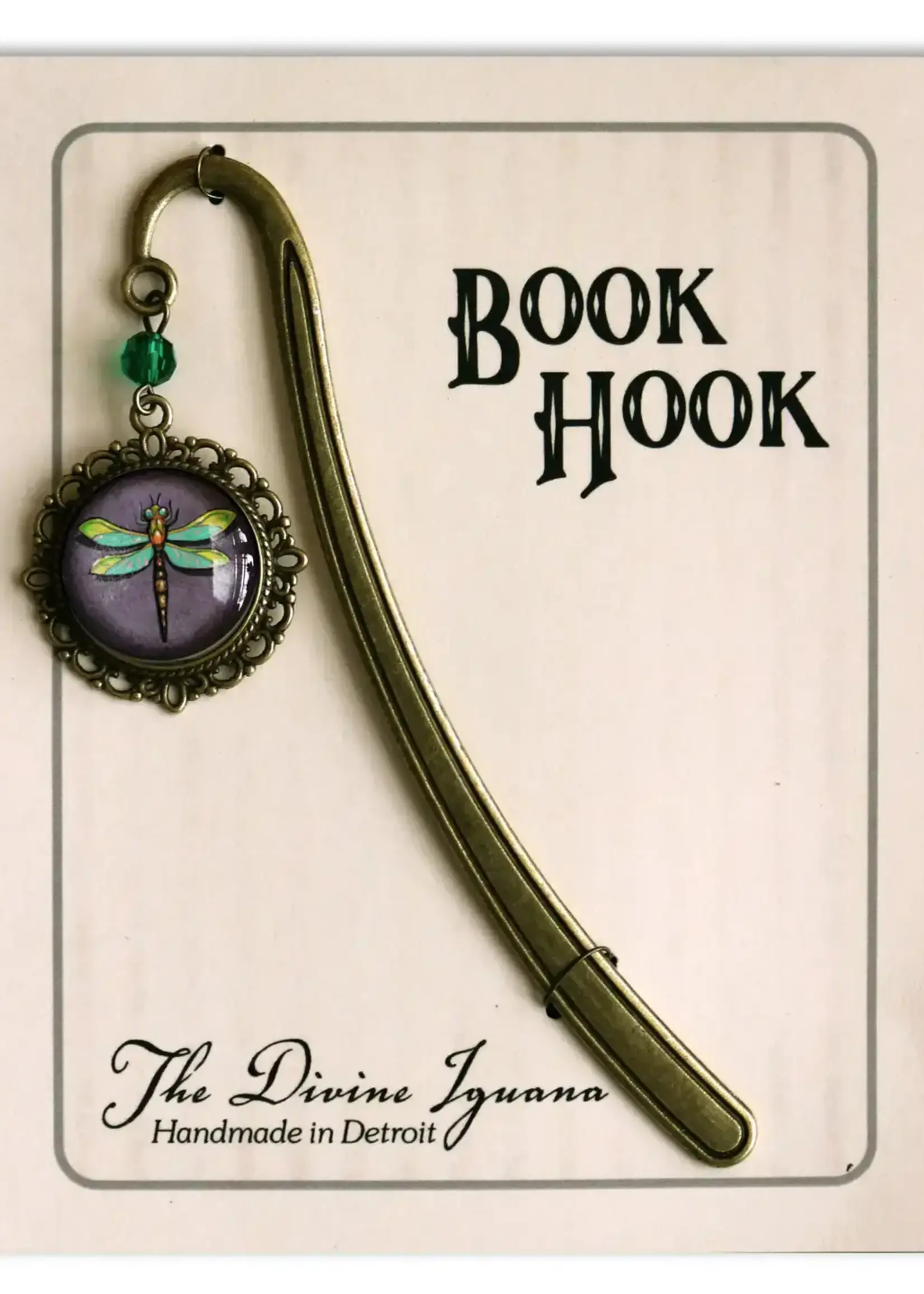 The Divine Iguana Purple Dragonfly Bronze Bookmark with Dangling Ornament
