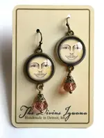 The Divine Iguana Victorian Man in the Moon Glass Cabochon and Bronze Earrings