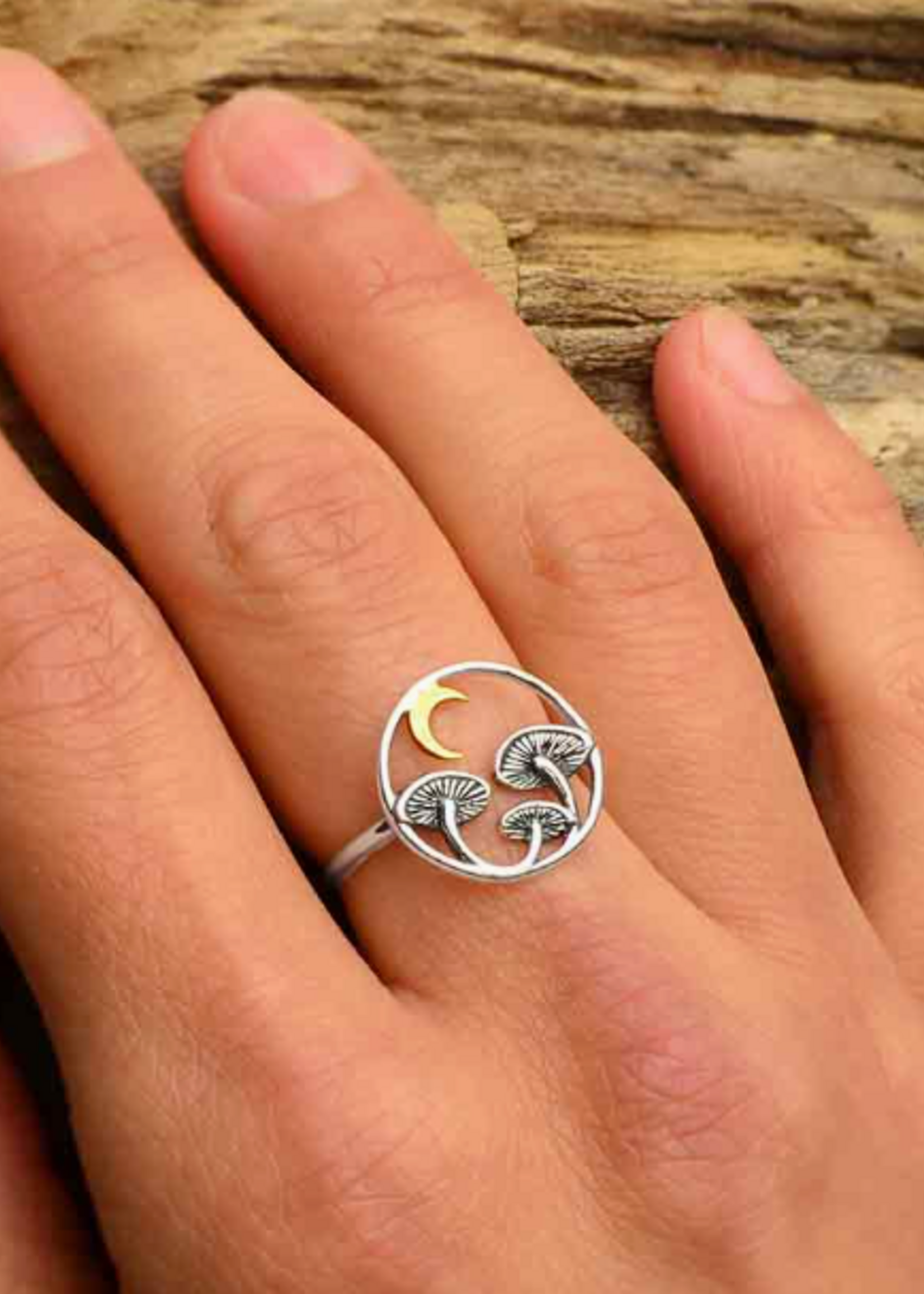 Nina Designs Sterling Silver Mushroom Ring with Bronze Moon