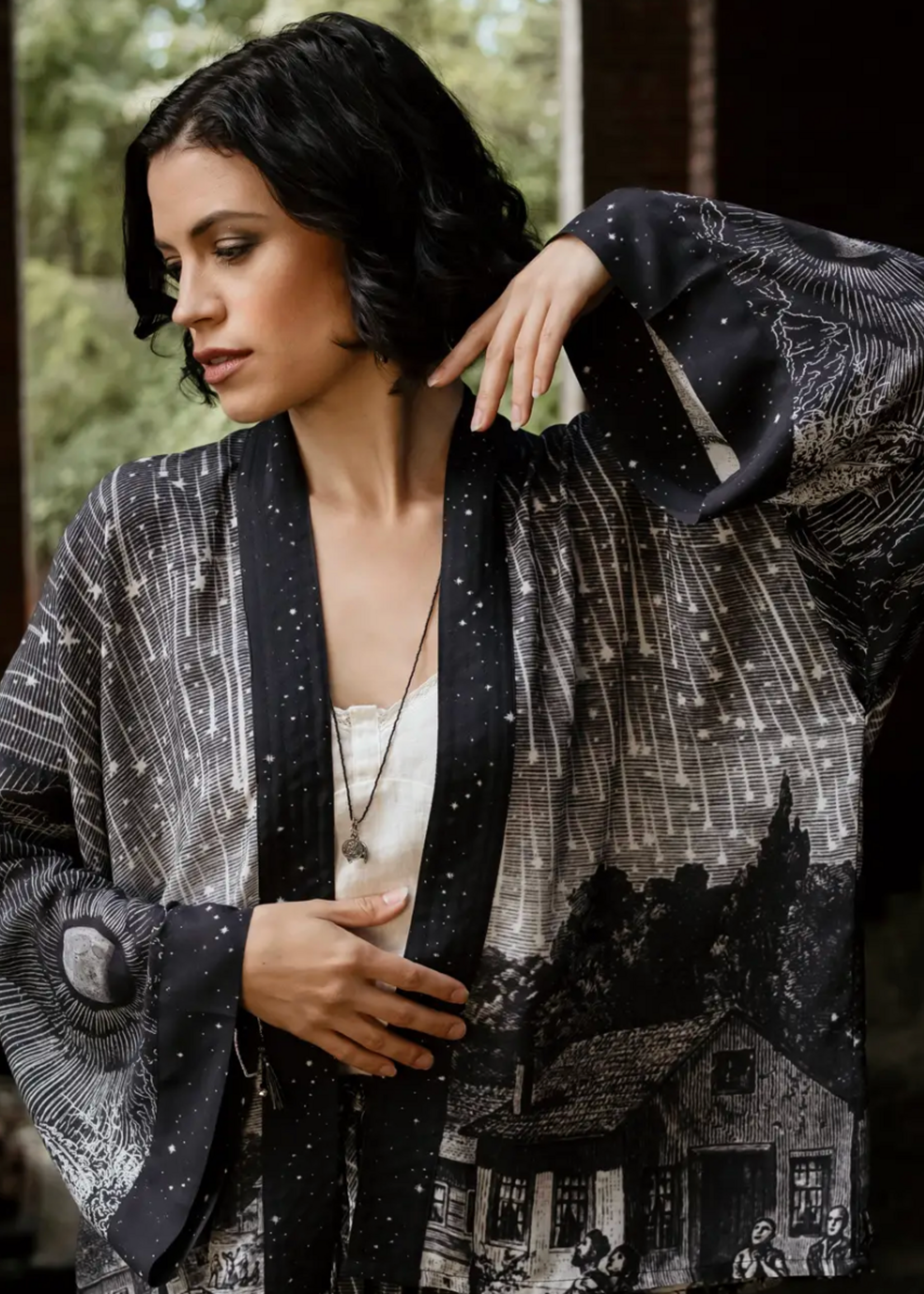 Market of Stars Stargazer Pixie Duster Cropped Kimono w/ Falling Stars