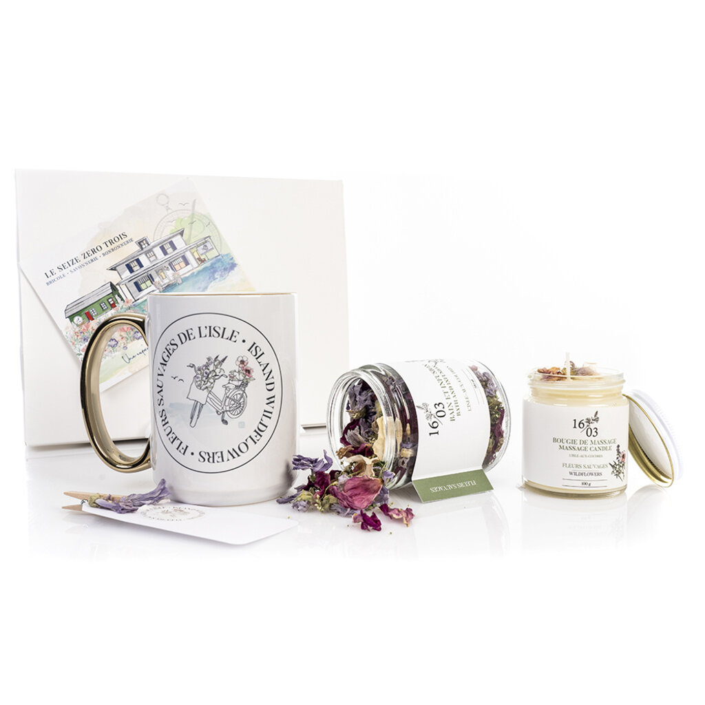 Le 1603 Boite cadeau - FLEURS SAUVAGES - Trio Bougie /  Infusion &  Bain /  Tasse