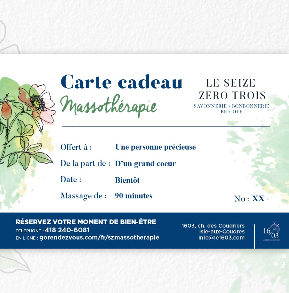 Le 1603 Copy of Certificat cadeaux- Massothérapie 60 minutes