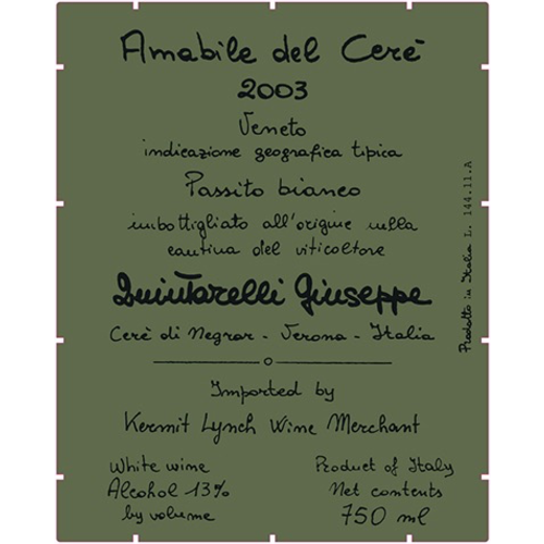 Wine GIUSEPPE QUINTARELLI PASSITO BIANCO AMABILE DEL CERE ’BANDITO' 2003 375ML