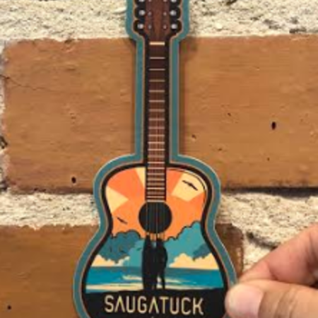 Steamboat Sticker Saugatuck Guitar Surfer
