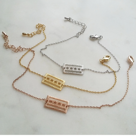 Chicago Flag Chain and Pendant Necklace in Gold