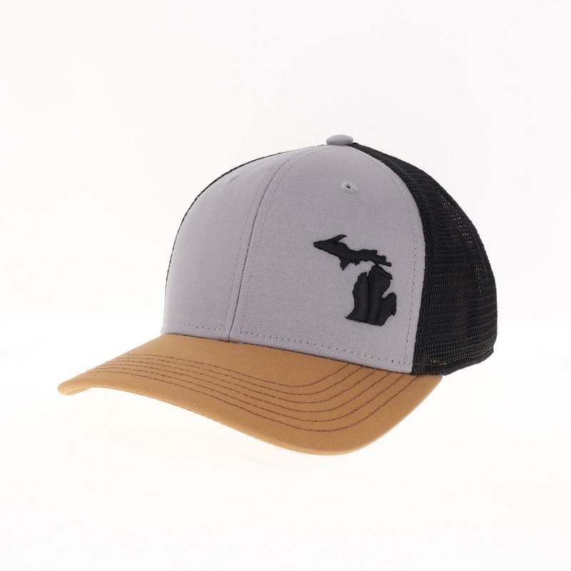 League League MI Outline  Trucker Hat - Grey/Caramel/Black