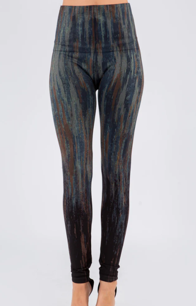 M. Rena High Waist Full Length Legging w/ Abstract Textural Design Sublimation Print