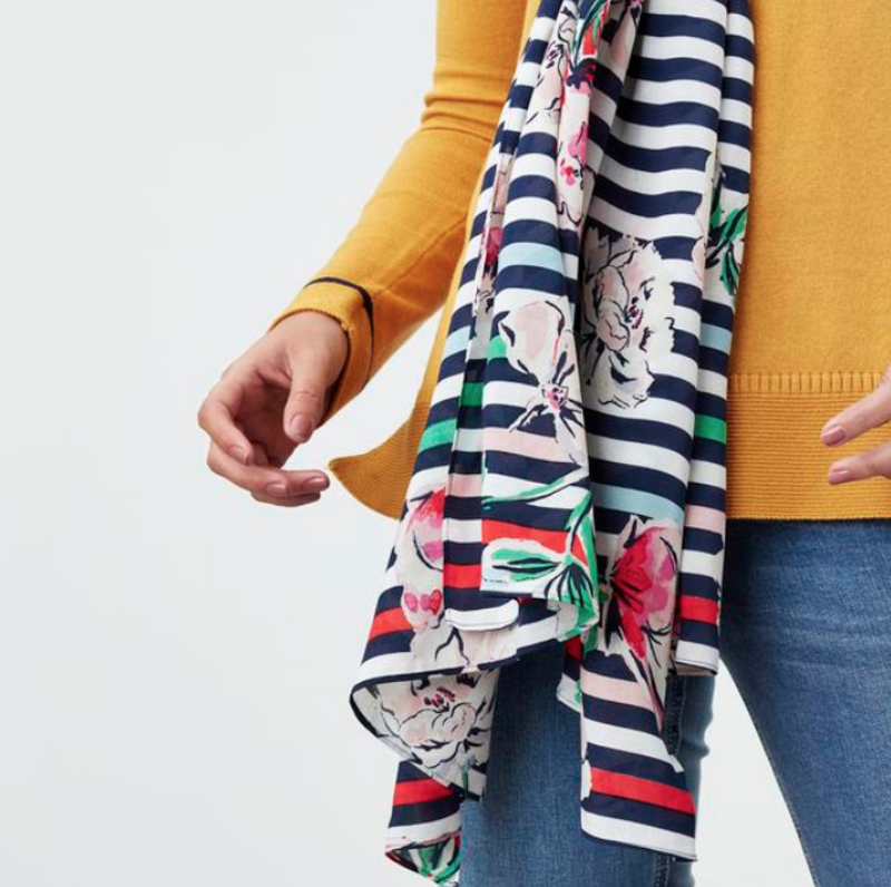 Joules W's Conway Printed Scarf - Blue Stripe Floral-O/S