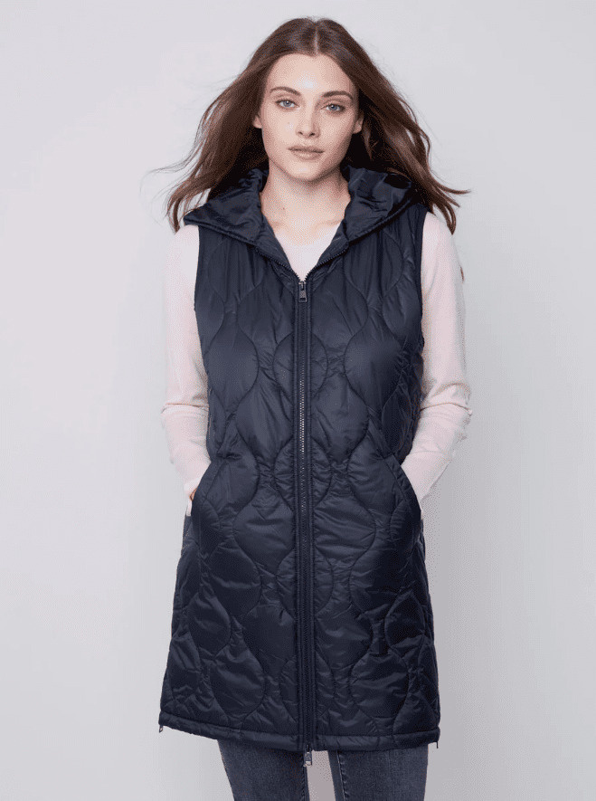 DYLAN Dylan Long Flight Puffer Vest Snap Closure Black - Island Farm