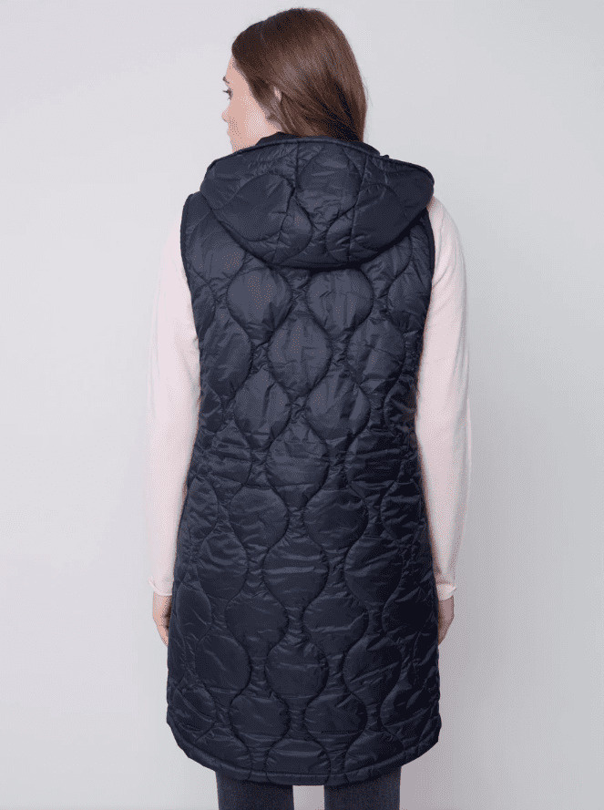 DYLAN Dylan Long Flight Puffer Vest Snap Closure Black - Island Farm