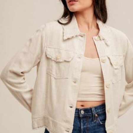 Hem & Thread Women's Linen Frayed Edge Jacket