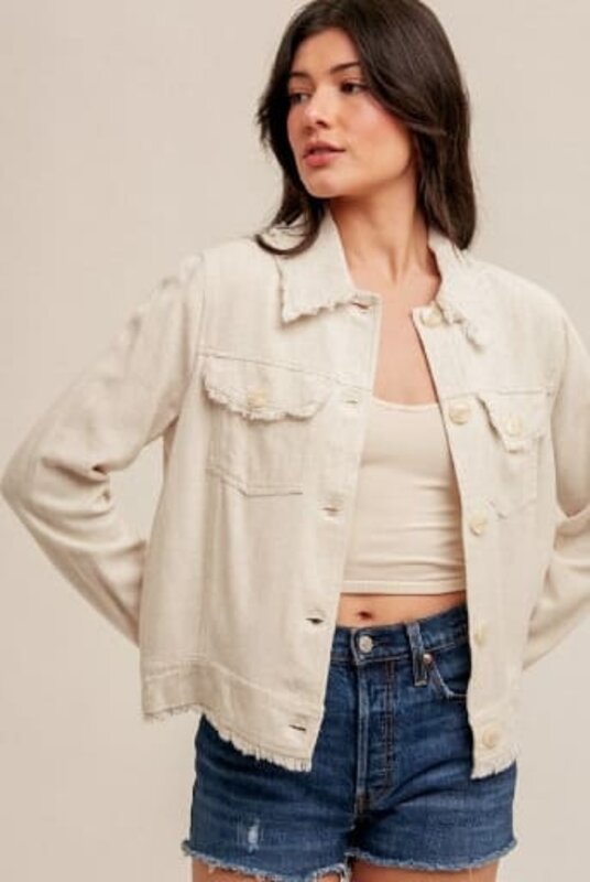 Hem & Thread Women's Linen Frayed Edge Jacket