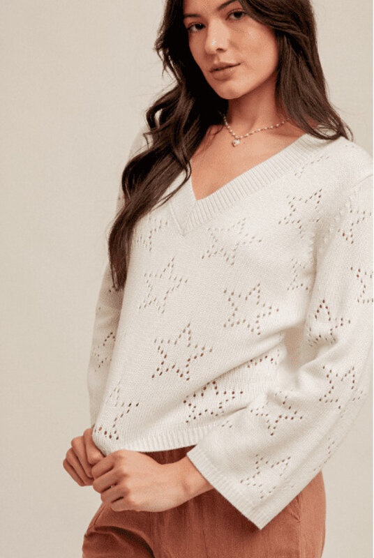 Hem & Thread Women's V-Neck Bell Sleeve Knit Sweater