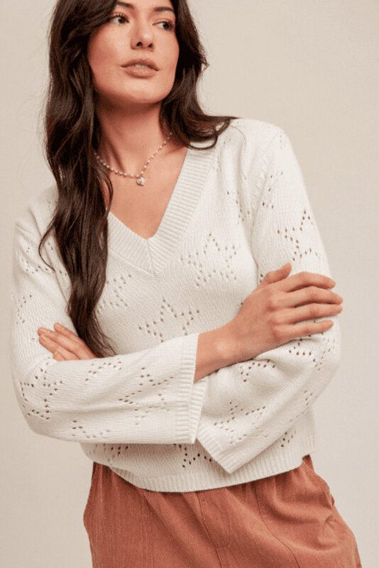 Hem & Thread Women's V-Neck Bell Sleeve Knit Sweater