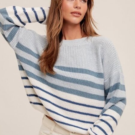 Hem & Thread Women's Round Neck Color Block Striped Sweater