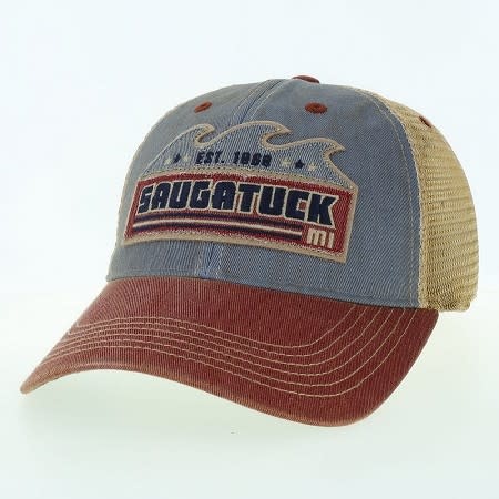 League League Saugatuck Distressed Trucker Hat-Lt Blue/Cardinal