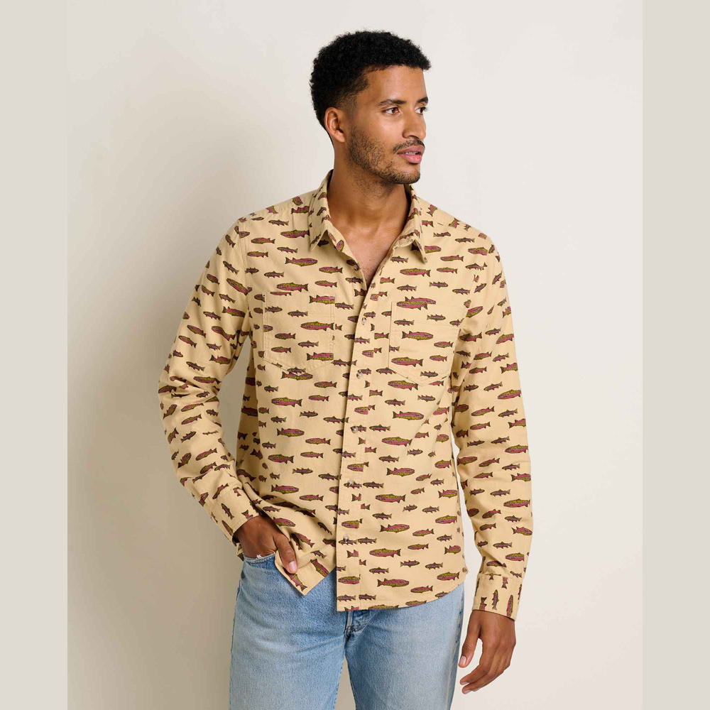 Toad & Co  M's Pinevale LS Shirt Chai Trout Print Size M
