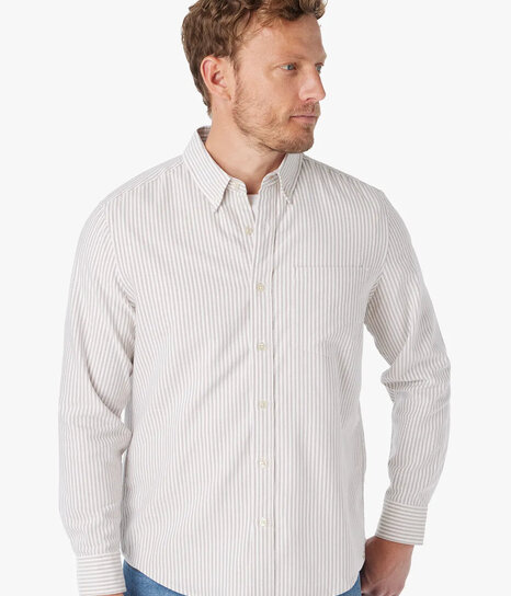 Fair Harbor Salty Oxford Shirt Oak Stripe XL | Shop the Shark