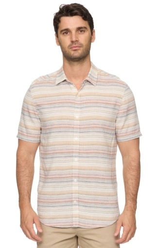 Flag & Anthem Flag & Anthem M's Westmont SS Stripe Shirt Cream/ Pink/ Tan XXL (S26)